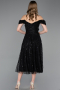 Robe De Soirée Perlé Midi Noir ABK2594