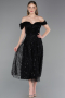 Robe De Soirée Perlé Midi Noir ABK2594