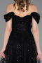 Robe De Soirée Perlé Midi Noir ABK2594