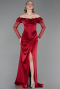 Robe De Soirée Satin Longue Rouge Bordeaux ABU5829