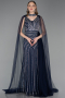 Robe de Soirée Longue Pierreux Bleu Marine ABU6052