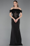Robe de Soirée Longue Satin Noir ABU6054