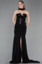 Robe de Soirée Longue Mousseline Noir ABU6055