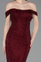 Robe de Soirée Longue Perlé Rouge Bordeaux ABU6057