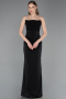 Robe de Soirée Longue Satin Noir ABU6061
