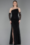 Robe de Soirée Longue Dantelle Noir ABU6050