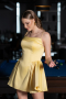 Robe de Cérémonie Courte Satin Jaune ABK2608