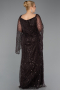 Robe De Soirée Grande Taille Perlé Longue Brun ABU5067