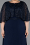 Robe de Soirée Grande Taille Longue Mousseline Bleu Marine ABU6063