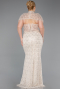 Robe De Soirée Grande Taille Perlé Longue Beige ABU5698
