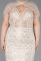 Robe De Soirée Grande Taille Perlé Longue Beige ABU5698