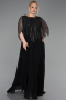 Robe de Soirée Grande Taille Longue Mousseline Noir ABU6012