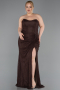 Robe De Soirée Grande Taille Longue Dantelle Brun ABU6070