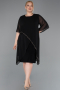 Robe De Invitation Grande Taille Midi Mousseline Noir ABK2600