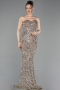 Robe de Soirée Longue Squameuse Beige ABU6041