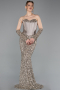 Robe de Soirée Longue Squameuse Beige ABU6041