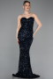 Robe de Soirée Longue Squameuse Bleu Marine ABU6041