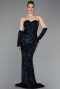Robe de Soirée Longue Squameuse Bleu Marine ABU6041