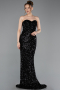 Robe de Soirée Longue Squameuse Noir ABU6041