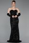 Robe de Soirée Longue Squameuse Noir ABU6041