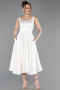 Robe De Cérémonie Satin Midi Blanc ABK2586