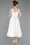 Robe De Cérémonie Satin Midi Blanc ABK2586