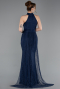 Robe de Soirée Longue Dantelle Bleu Marine ABU6084