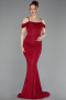 Robe de Soirée Longue Dantelle Rouge Bordeaux ABU6085