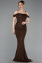 Robe de Soirée Longue Dantelle Brun ABU6085