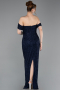 Robe de Soirée Longue Perlé Bleu Marine ABU6057
