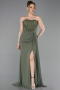 Robe De Soirée Mousseline Longue Kaki ABU5791