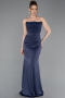Robe de Soirée Longue Satin Bleu Marine ABU6061