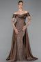 Robe De Soirée Perlé Longue Brun ABU5934