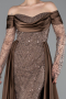 Robe De Soirée Perlé Longue Brun ABU5934
