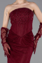 Robe de Soirée Longue Dantelle Rouge Bordeaux ABU6089
