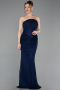 Robe de Soirée Longue Dantelle Bleu Marine ABU6089