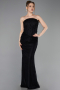 Robe de Soirée Longue Dantelle Noir ABU6089