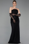 Robe de Soirée Longue Dantelle Noir ABU6089