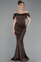 Robe Queue de Poisson Longue Satin Brun ABU6090