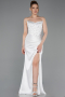 Robe de Soirée Longue Satin Blanc ABU6091