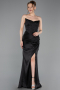 Robe de Soirée Longue Satin Noir ABU6091
