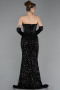 Robe de Soirée Longue Squameuse Noir ABU6041