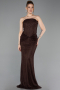Robe de Soirée Longue Dantelle Brun ABU6089