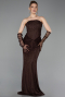 Robe de Soirée Longue Dantelle Brun ABU6089