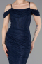 Robe de Soirée Longue Dantelle Bleu Marine ABU6085