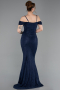 Robe de Soirée Longue Dantelle Bleu Marine ABU6085