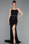 Robe de Soirée Longue Dantelle Noir ABU6060