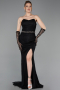 Robe de Soirée Longue Dantelle Noir ABU6060
