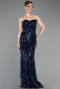 Robe de Soirée Longue Squameuse Bleu Marine ABU6099