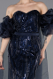 Robe de Soirée Longue Squameuse Bleu Marine ABU6099